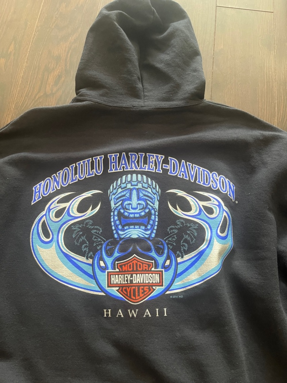 Harley-Davidson Black Hoodie with Blue Flame Sleeve Accents - Picture 8 of 8